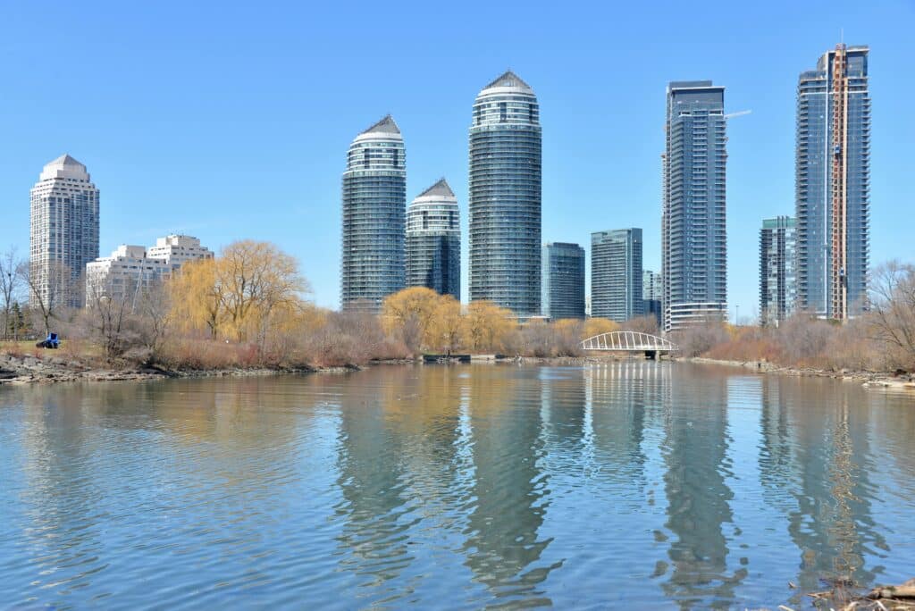 Pet-Friendly Neighbourhoods in the GTA for Growing Families 2 A skyline view of the city from the shores of Humber Bay Park in Etobicoke.