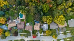 Aerial View of Suburban Homes and Lush Trees in Willowdale Toronto Canada
