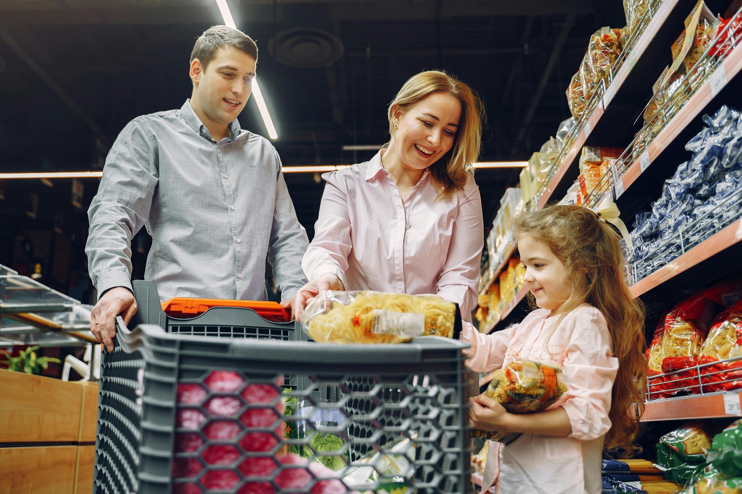 Family in a grocery store