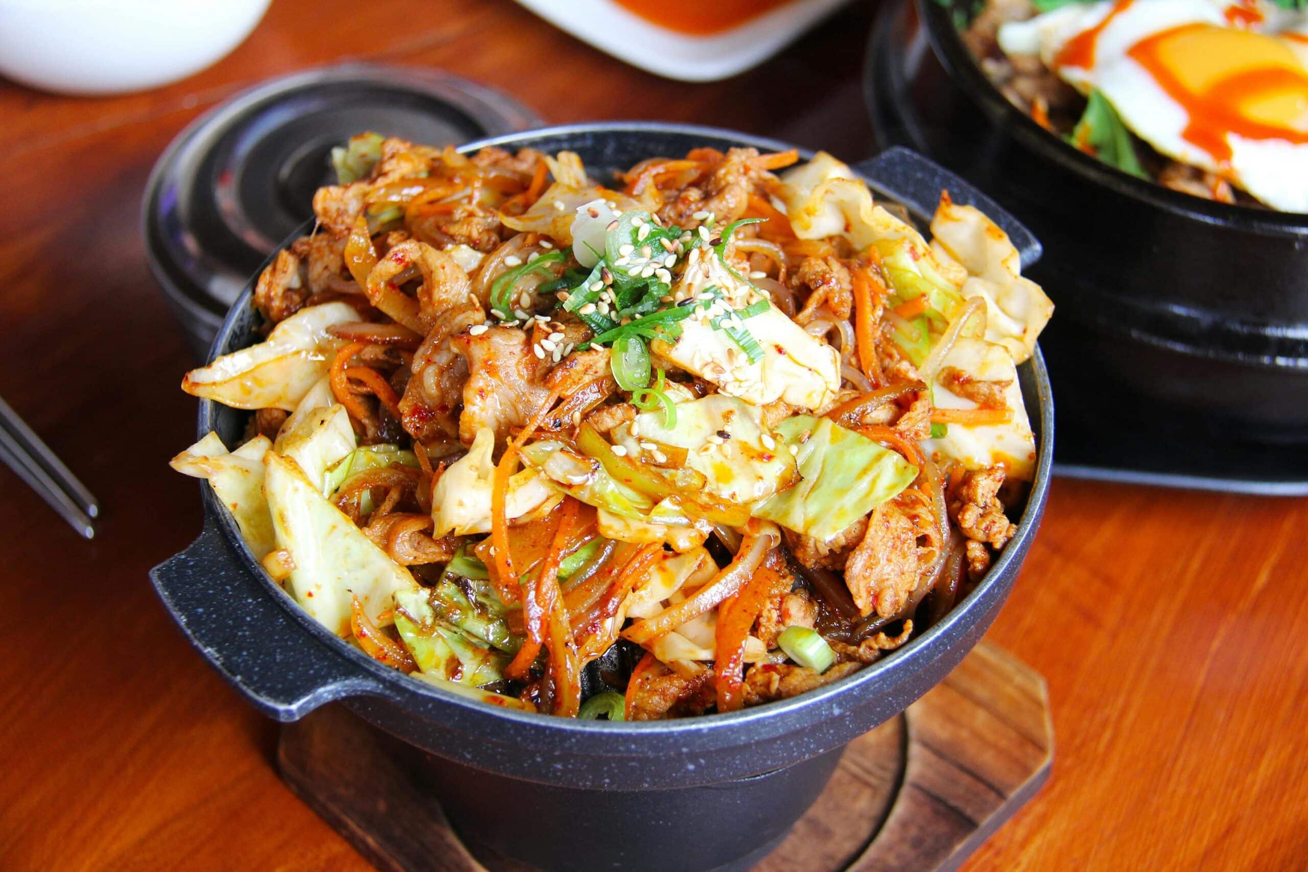 Korean food on a dining table