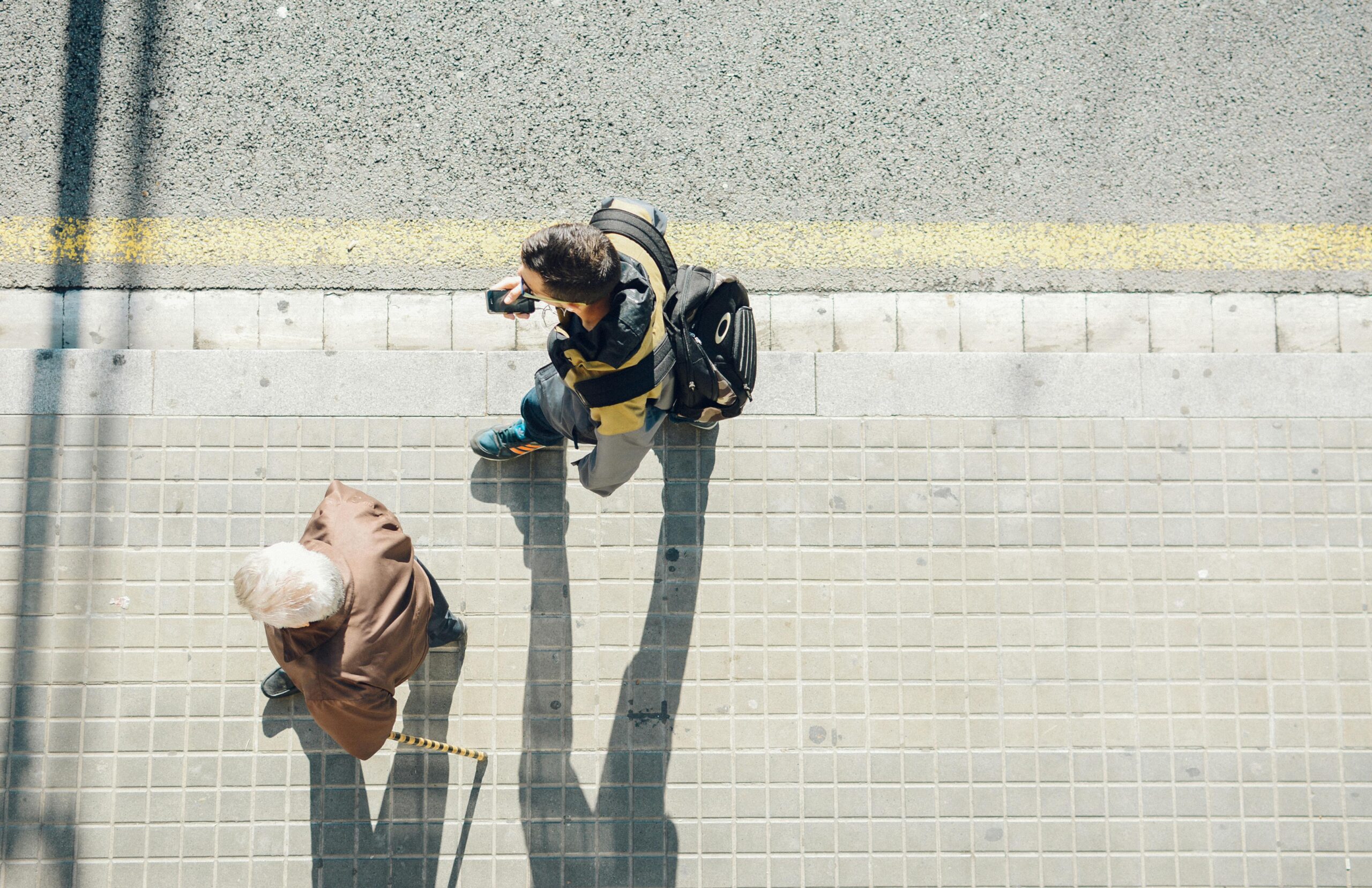 Aerial view of people walking