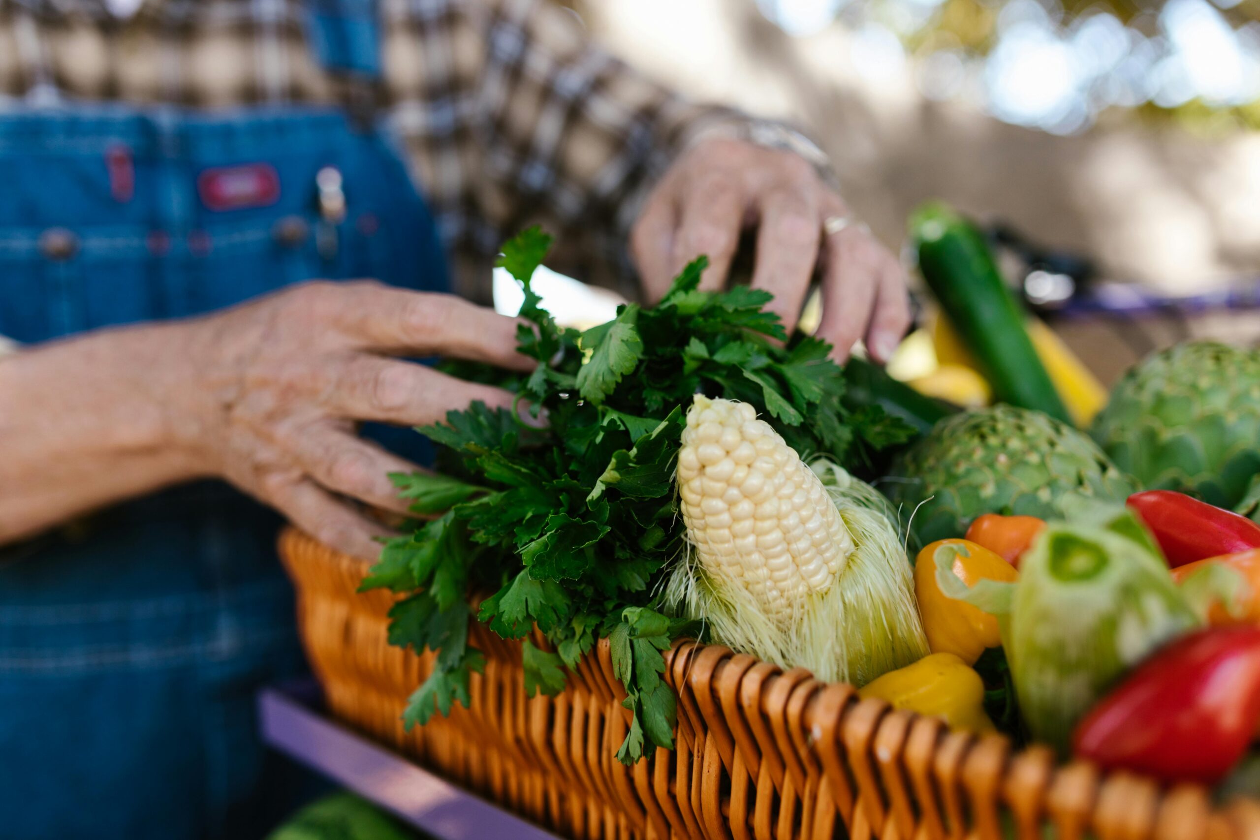 Farmer with a basket of fresh produce