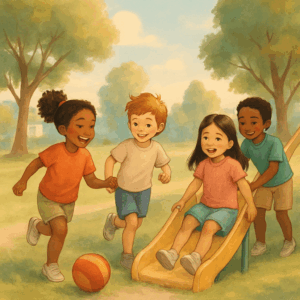 illustration of kids playing in a park