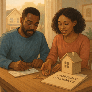 Illustration of a couple purchasing mortgage Insurance