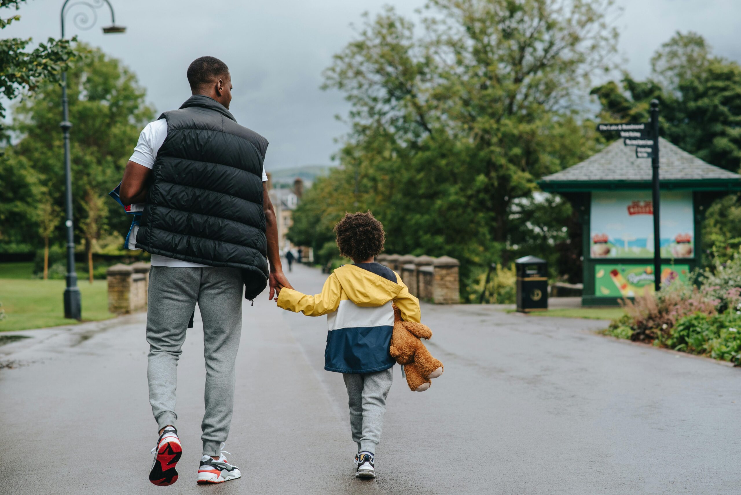 Dad and son walking