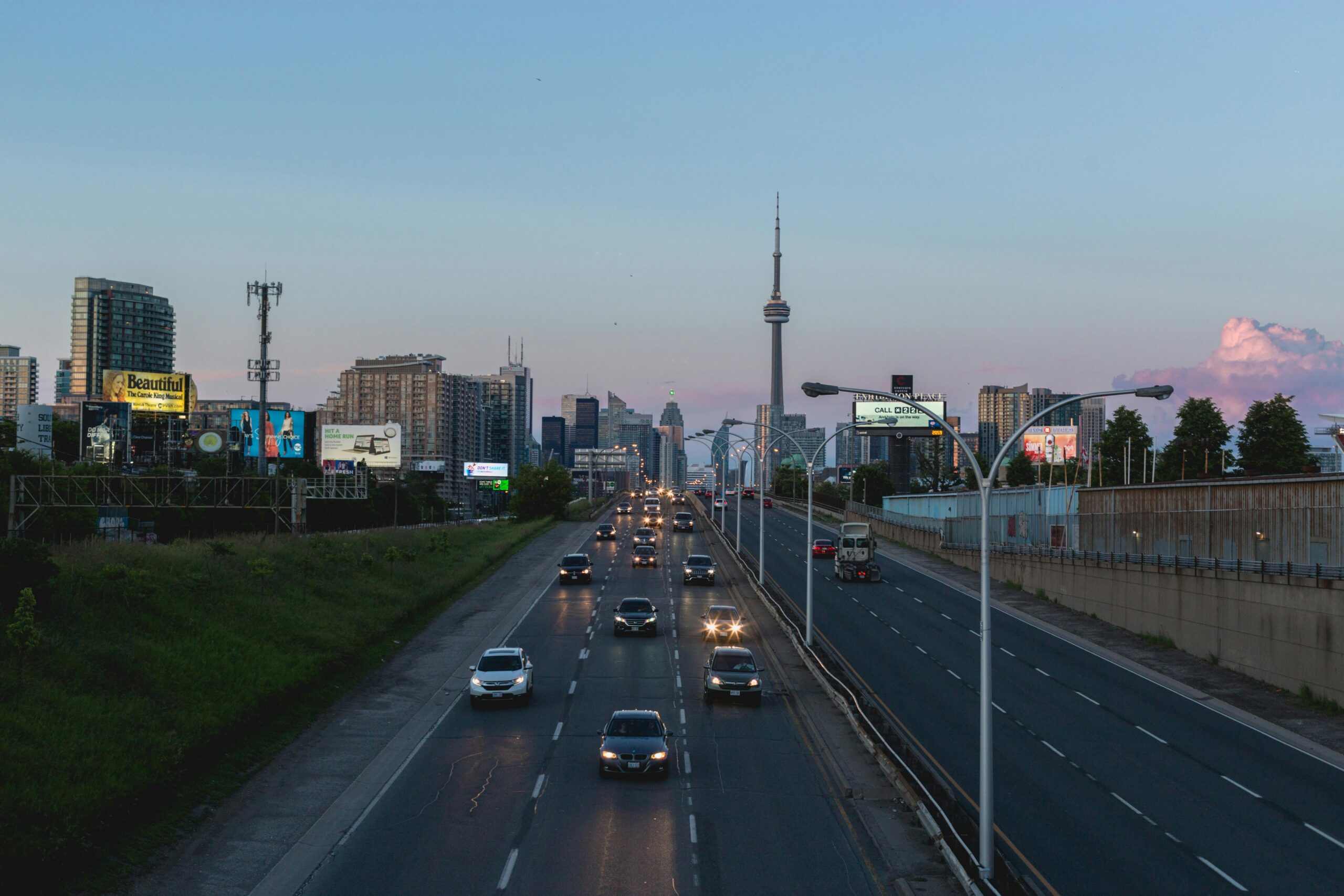 highway in Toronto with a skyline view of downtown