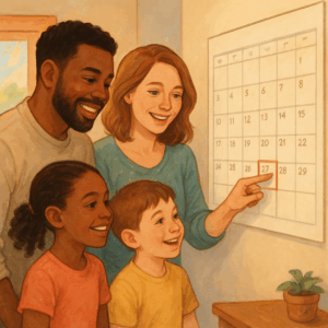 Bridge Loans & Buy-Sell Coordination: Home Financing Options for Upsizing Families 2 A family looking at the date on their calendar.