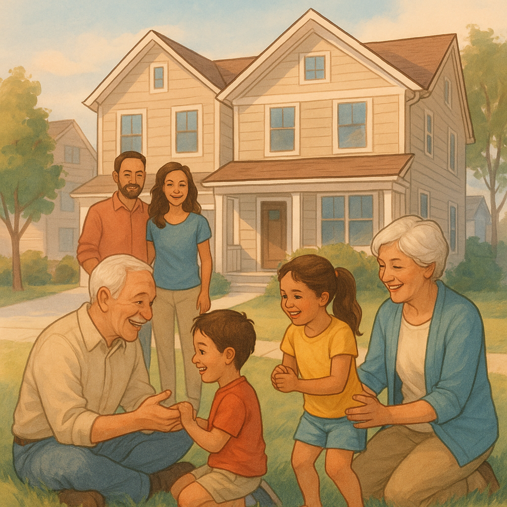 Two-Family Homes: Finding Your Perfect Investment Property 3 Kids playing with grandparents with their parents in the background