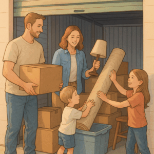 What to Do If Your Home Sells Before You Buy the Next One - Family Edition 3 Family moving items into a storage unit