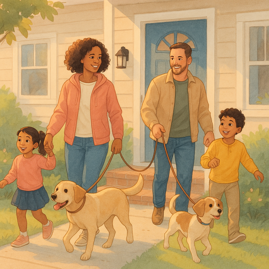 How to Prepare for A Home Inspection When You’re Selling - Family Edition 2 family going out for a walk with their kids and pets