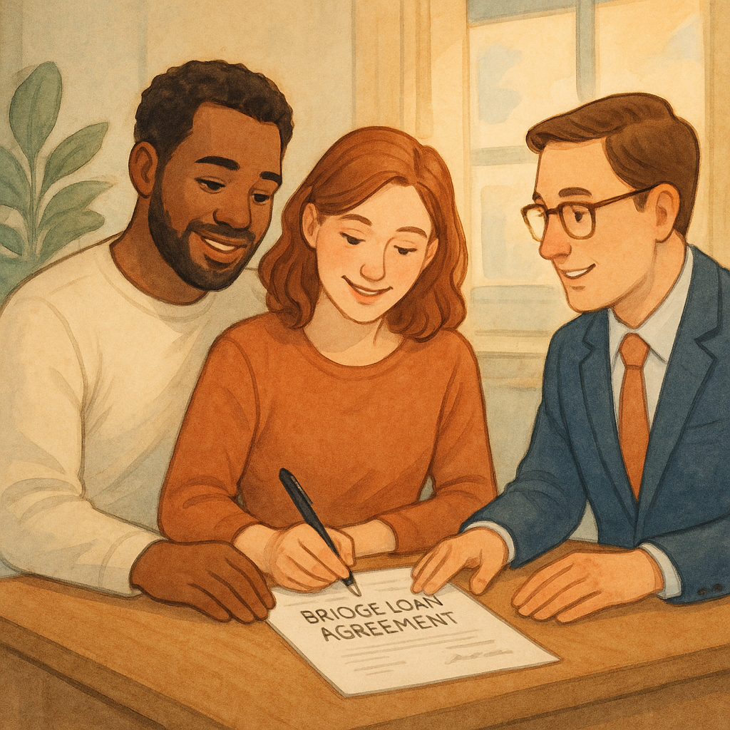 Bridge Loans & Buy-Sell Coordination: Home Financing Options for Upsizing Families 1 A couple signing a bridge loan agreement