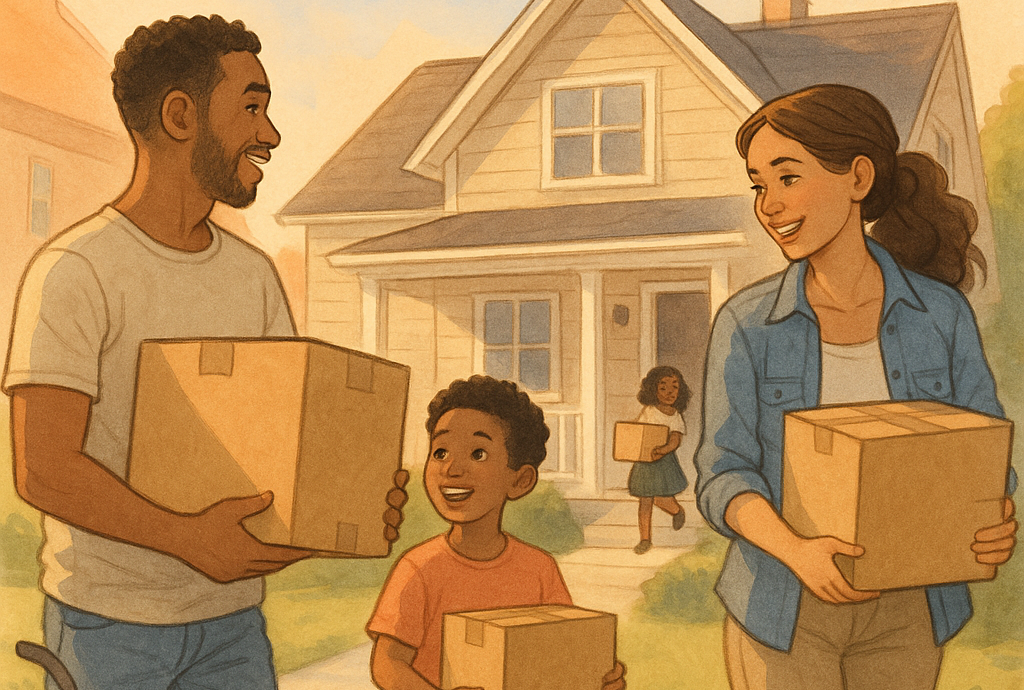 Blog 30 An illustration of a family reduce moving costs