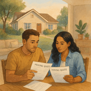 Moving on a Budget? Here’s How GTA Families Can Reduce Moving Costs In Toronto 1 Illustration of a coupe comparing multiple moving quotes