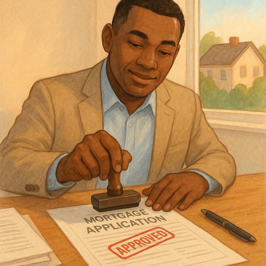 A mortgage lender stamping approval on an application. 