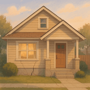 A home with a cracked foundation. 