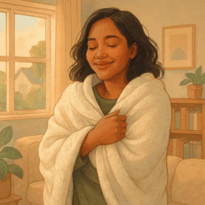 What If We Regret Moving? How to Trust Your Upsizing Decision 1 A woman cozy in a room with a blanket