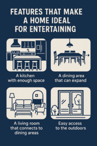Infographic on features that make a home ideal for entertaining.