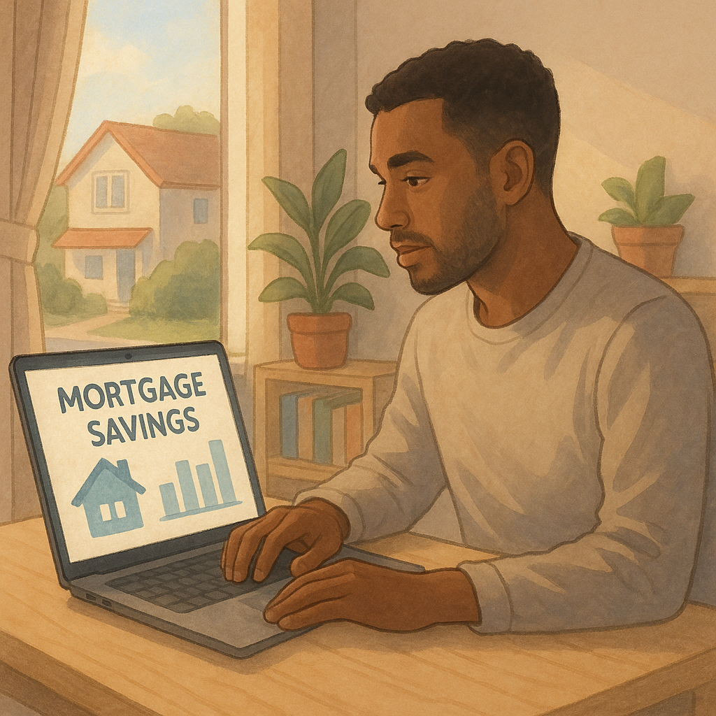 Why Mortgage Brokers Might Be a Better Fit for Upsizing Families Than Big Banks 3 A man looking at mortgage savings on a computer.