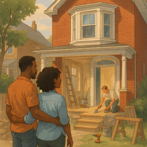 Why Growing Families are Falling in Love With Older Toronto Homes 1 A family looking at their character home being renovated