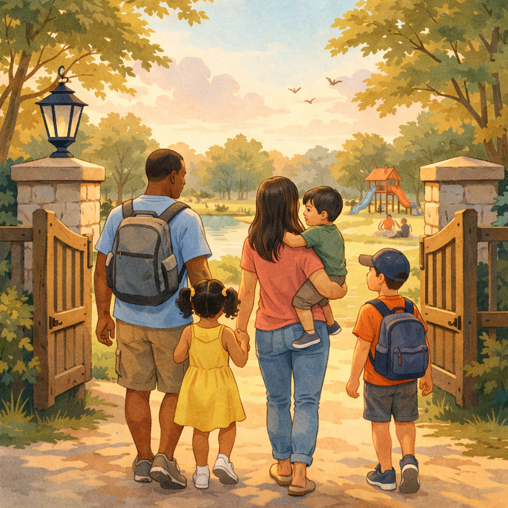 Family-Friendly Things to Do in Toronto for a Smooth Post-Move Transition 1 Family waking into a park.