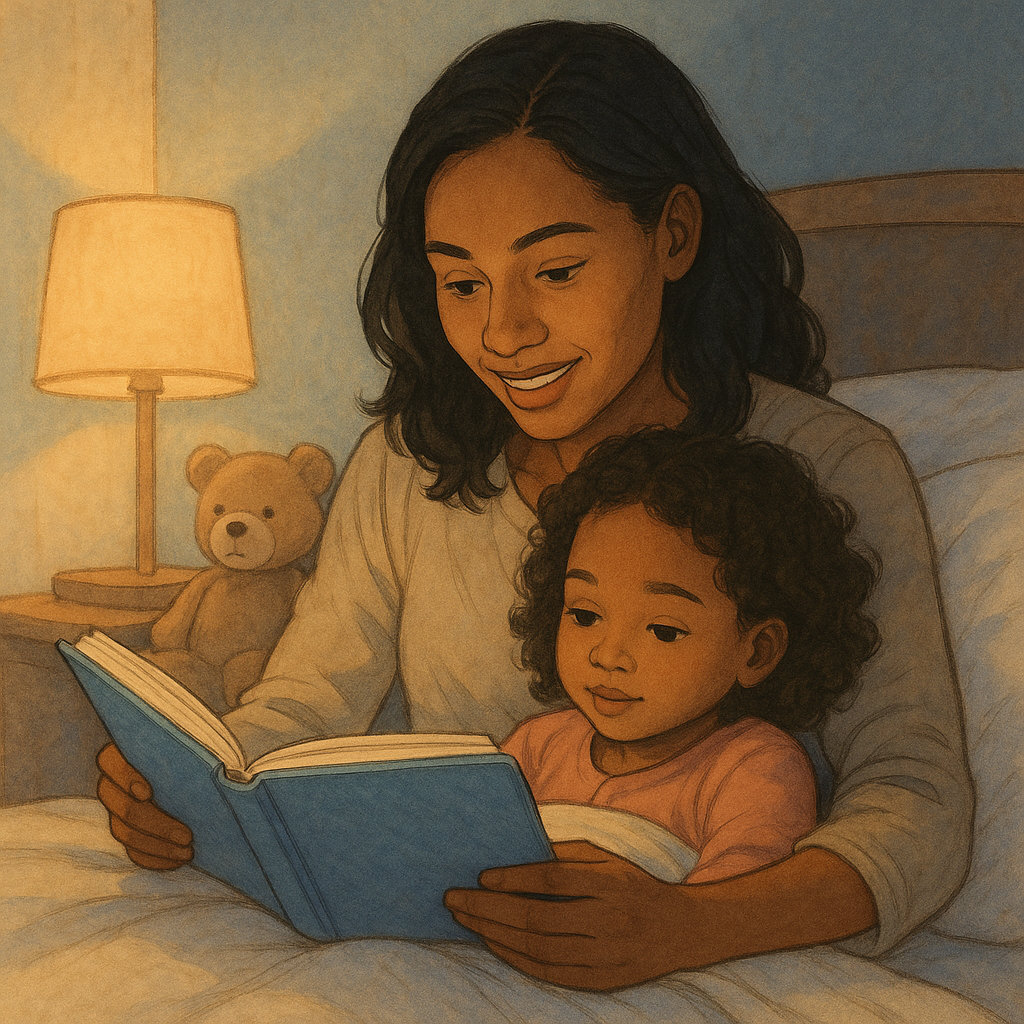Family Unpacking: The Secrets to Feeling ‘At Home’ Faster When You Upsize 2 A mother reading a book to her child at night