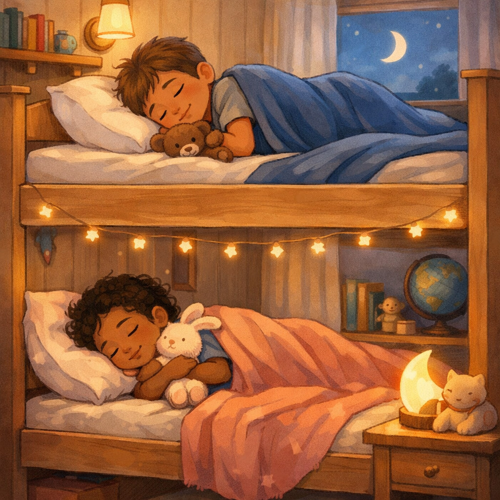 From Pinterest to Possession: How Families Choose a Home 3 A photo of two kids sleeping in a bunk bed at night.