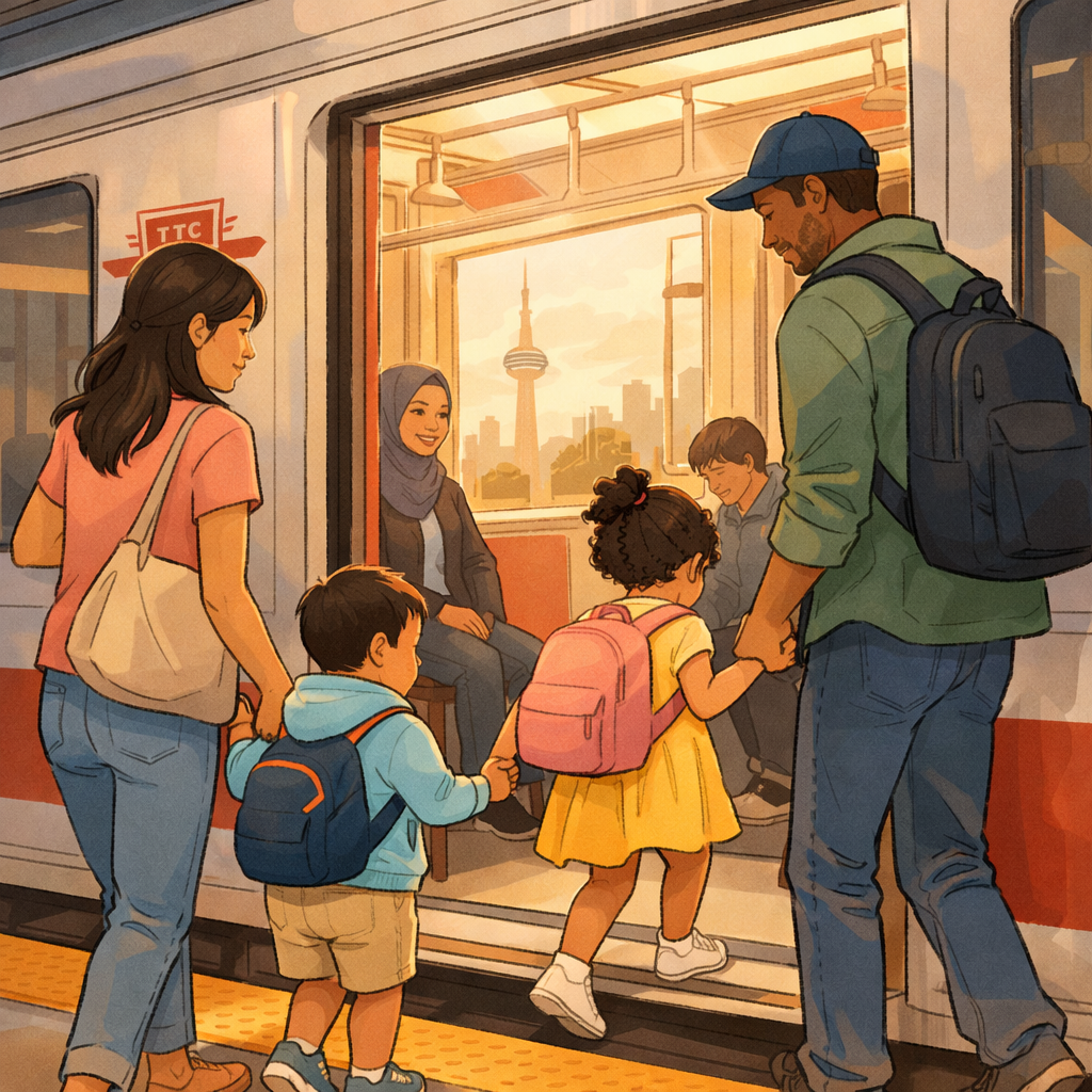 Upsizing From Downtown Toronto: These Are the Top Neighbourhoods Families Choose 1 A family walking onto the Toronto subway.