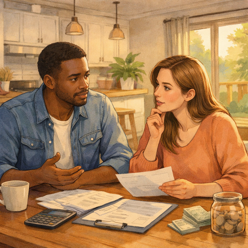 How to Make Housing Decisions As a Couple Without Resentment 2 A couple discussing finances together.