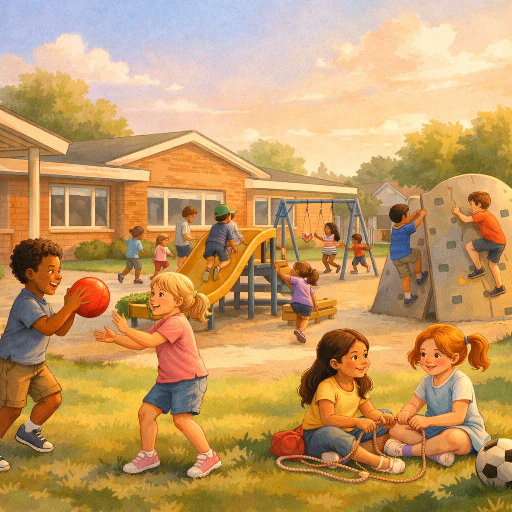 Quiet Toronto Neighbourhoods Families Love for Long-Term Living 2 Kids playing in a school yard at recess.