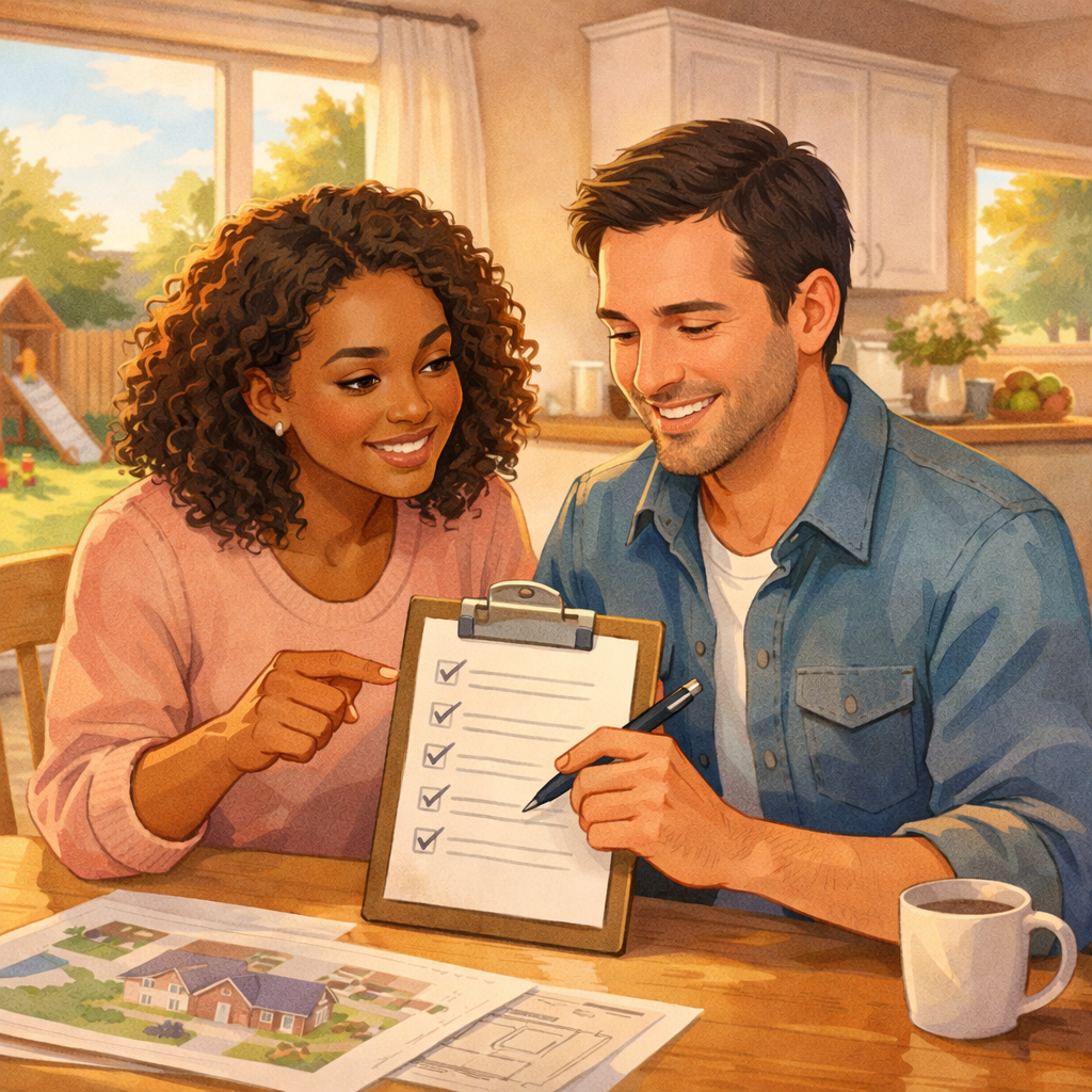 Didn’t Qualify for the Home You Wanted? Here’s What Families Can Do Next 1 Family reviewing a checklist of needs for a new home.