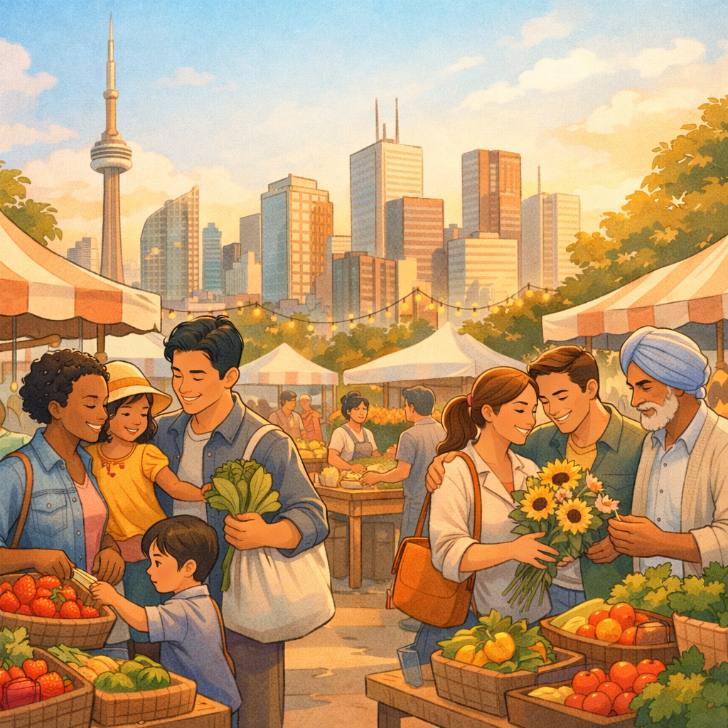 Moving for Lifestyle, Not Family Size 2 People at a farmers market in Toronto