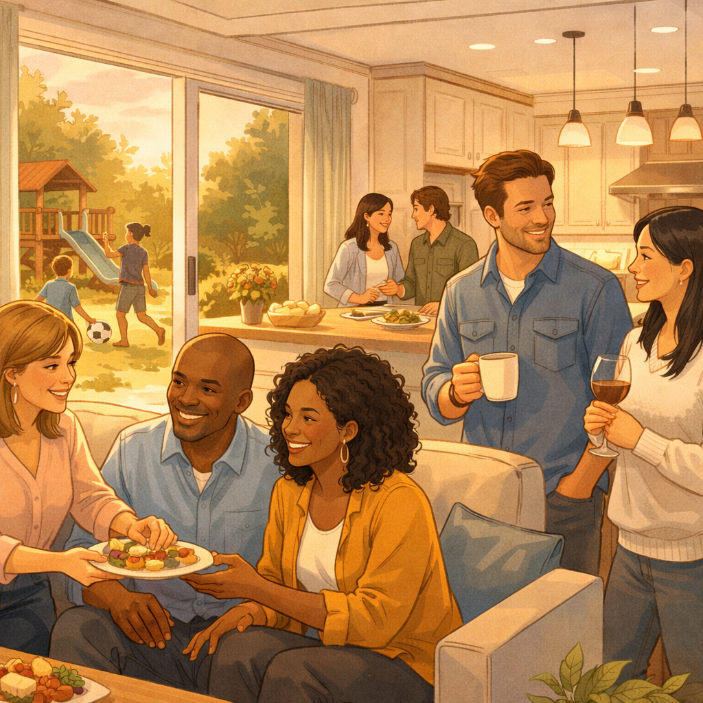 How Career Growth Signals It’s Time to Upsize Your Family Home 3 A group of colleagues socializing in a home