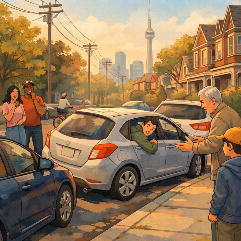 How Career Growth Signals It’s Time to Upsize Your Family Home 2 Someone struggling to park in a residential street in Toronto.