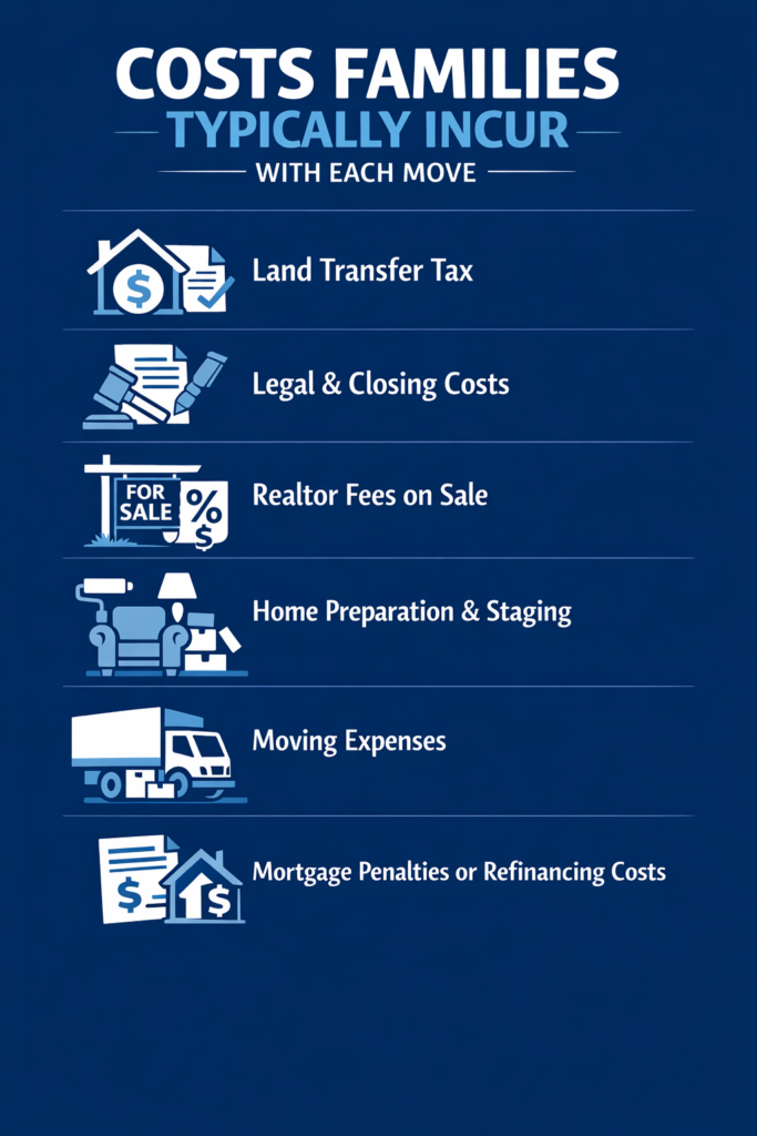 Why Moving Twice Costs More Than Upsizing Once (What GTA Families Should Know) 1 An infographic on costs families typically incur with each move.