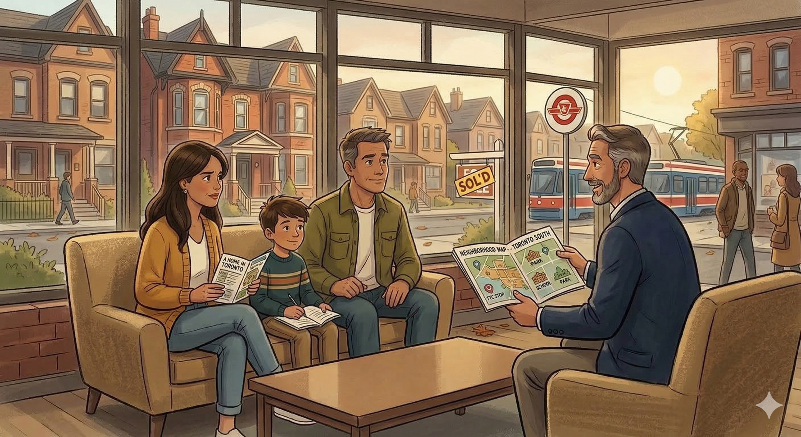 Family sitting with a Toronto real estate agent