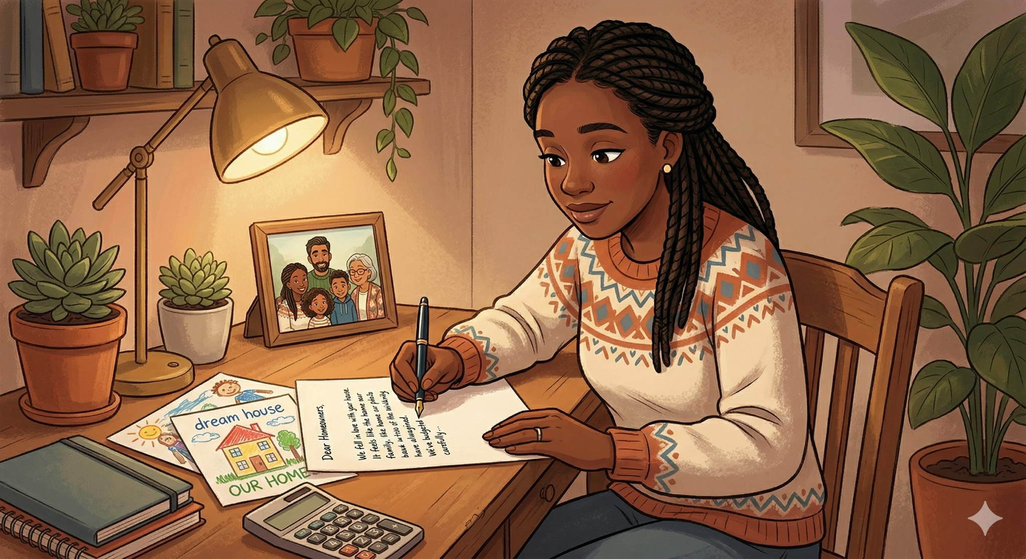 How to Make a Strong Offer on a Home in Toronto's 2026 Market 2 A woman sitting at a desk writing a letter to homeowners.