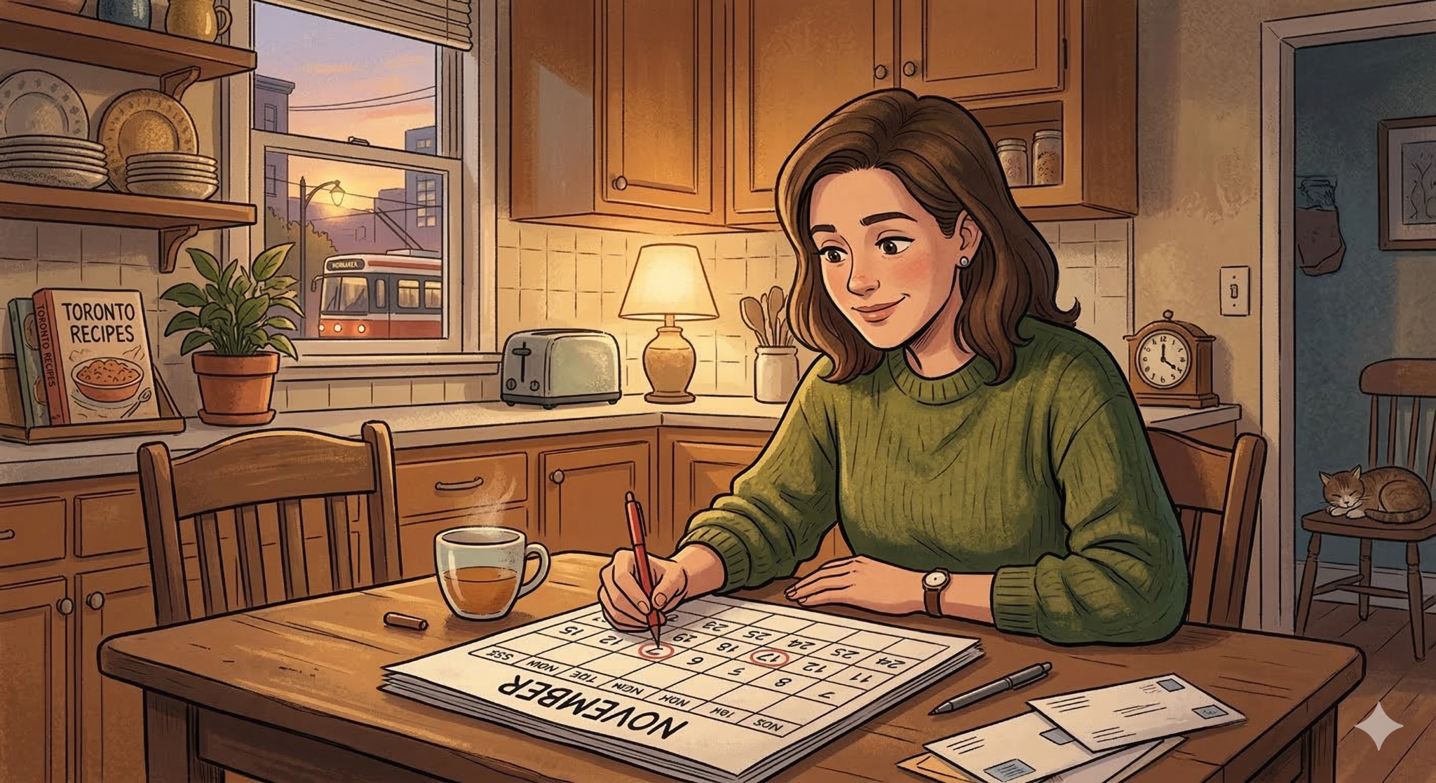 The Dual-Income Advantage: How GTA Families Can Strategically Upsize 1 A woman circling dates on a calendar in her kitchen.