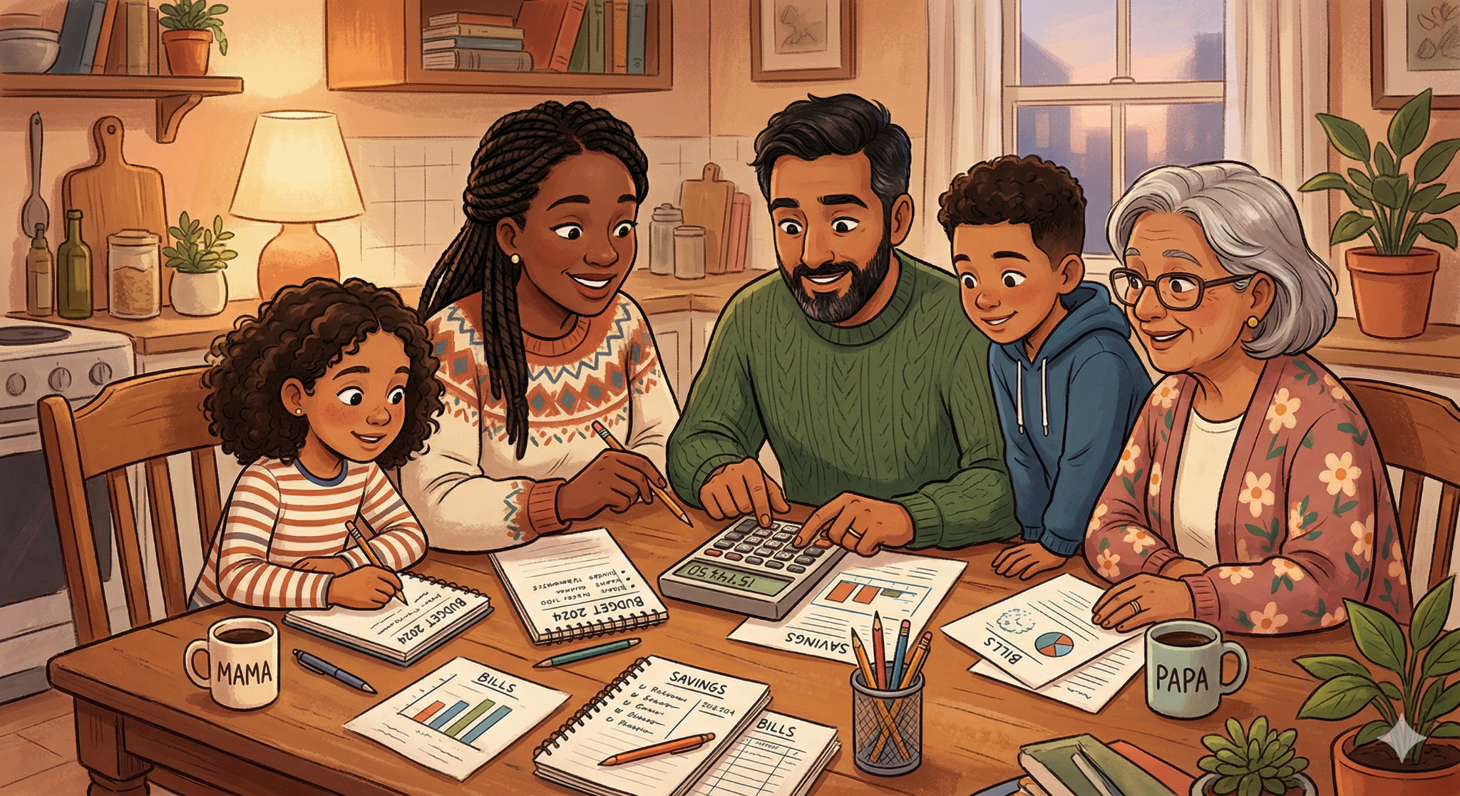 How to Make a Strong Offer on a Home in Toronto's 2026 Market 1 A family sitting at a kitchen table using a calculator for financial planning.