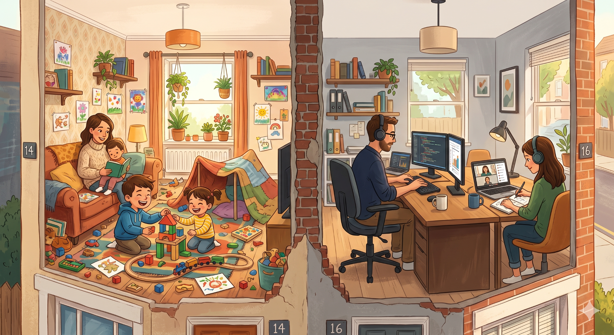 Upsizing to a Semi-Detached Home in Toronto: Is It the Right Move? 1 Two families in two separate homes divided by a wall.