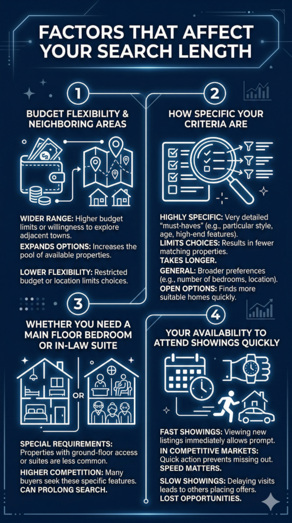How Long Does It Take to Buy a House in Toronto When Upsizing? 1 Infographic on factors that affect your search length