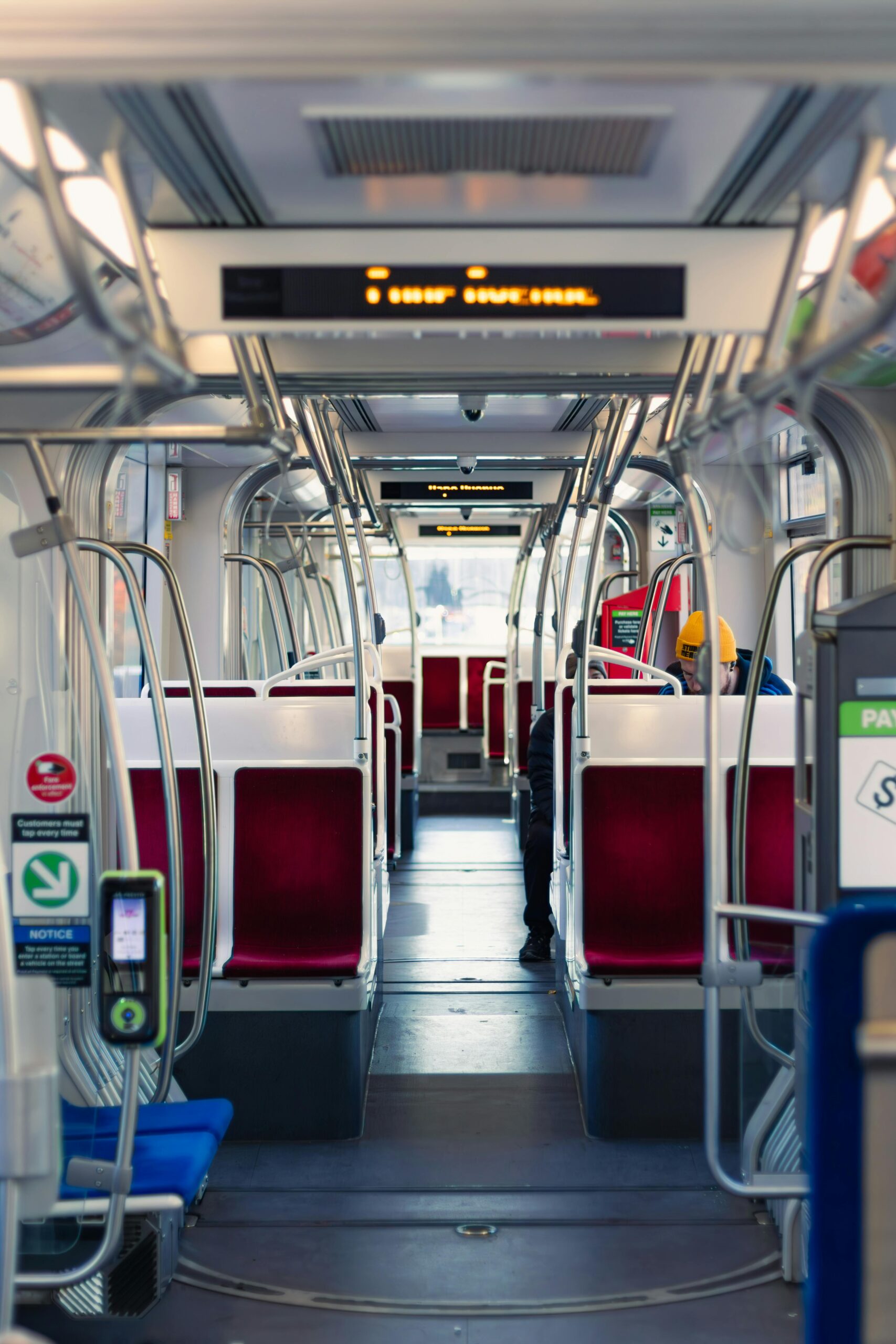 Inside of a city transit bus.