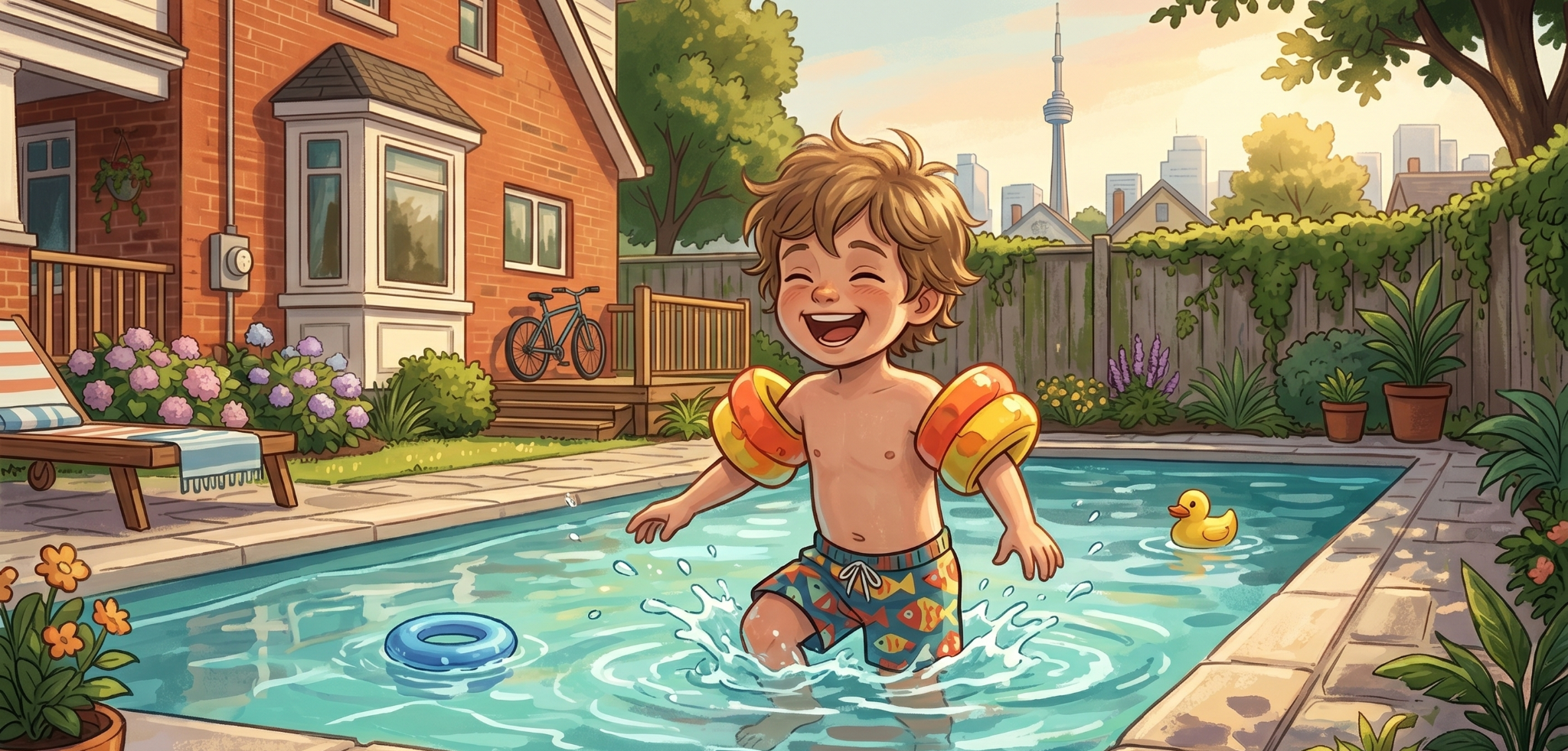What to Know Before Buying a Home with a Pool in Toronto 2 A child in a pool with floaties.