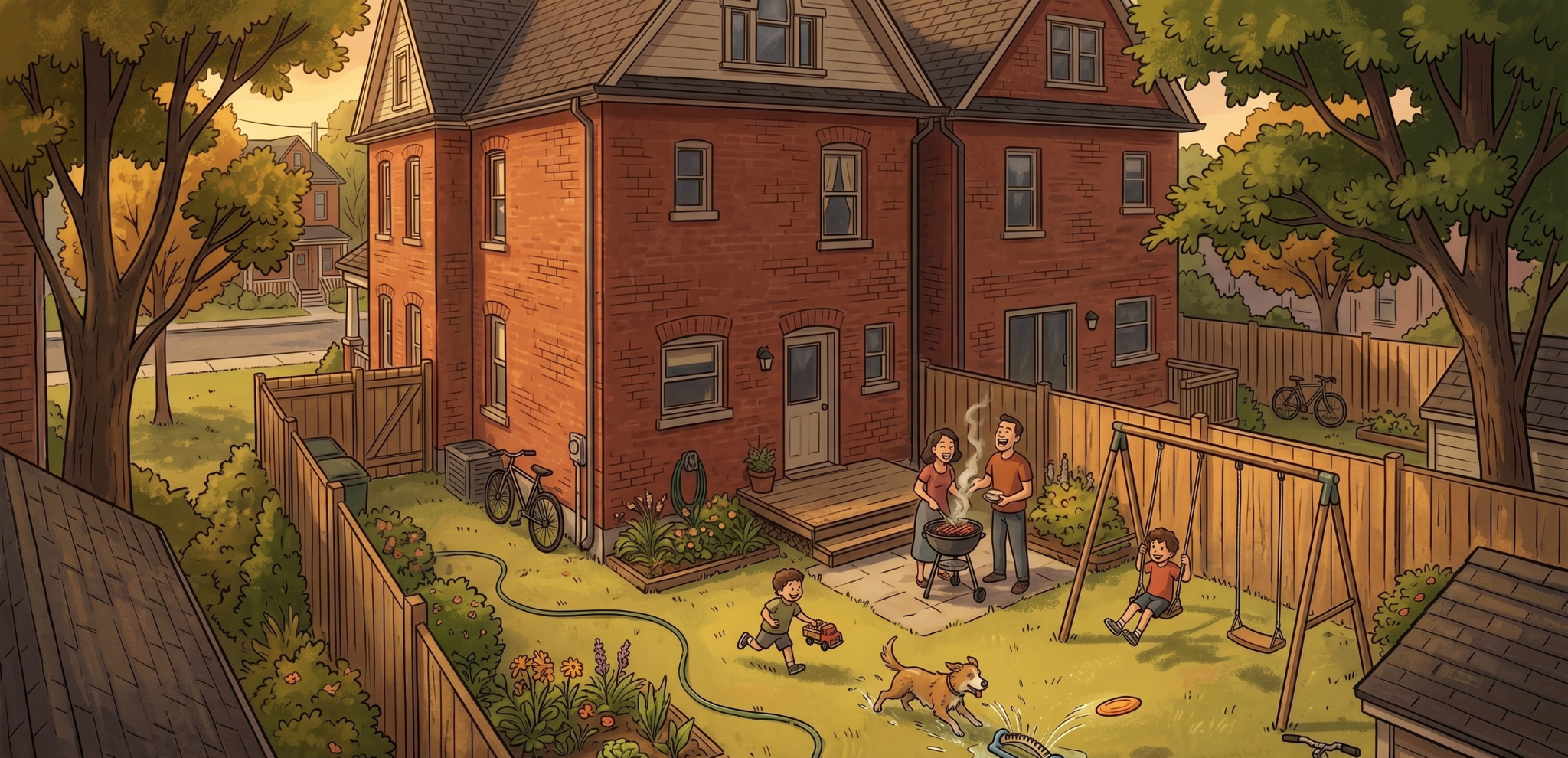 Corner Lots and Interior Lots in Toronto: Which One Works Better for Families 1 Family playing in the backyard.