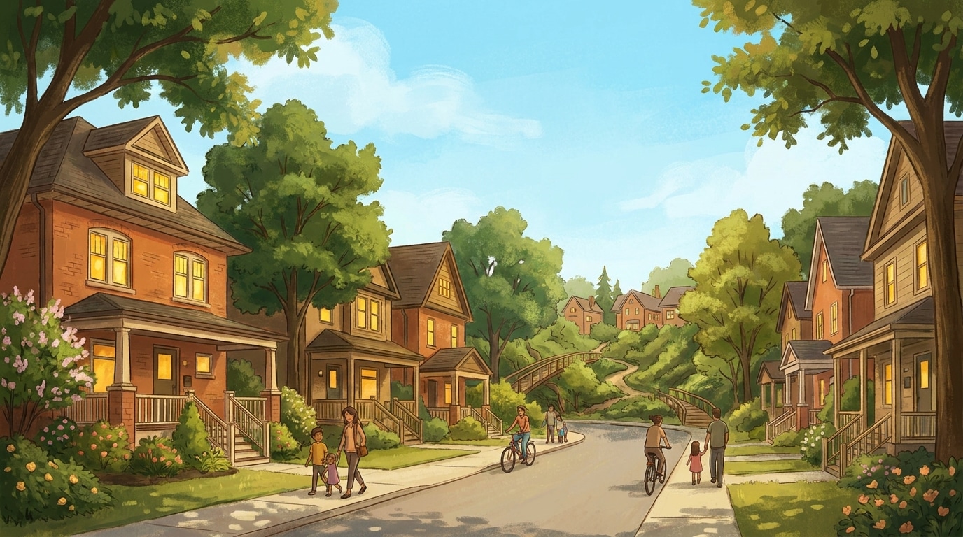 Tree-lined residential street in a quiet family Toronto neighbourhood with detached homes - quiet family neighbourhoods in Toronto