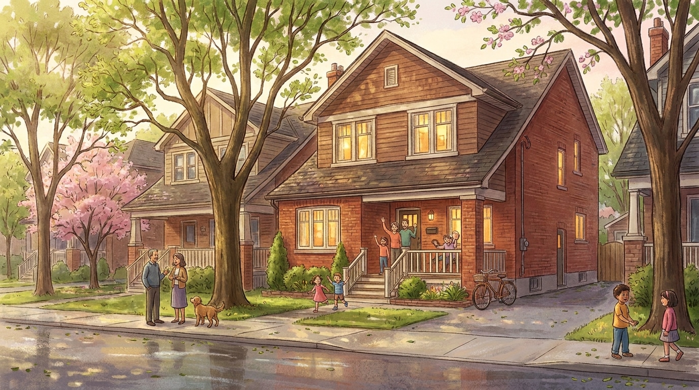 Detached family home with a wide lot and private driveway on a Toronto residential street. Semi-detached to detached.