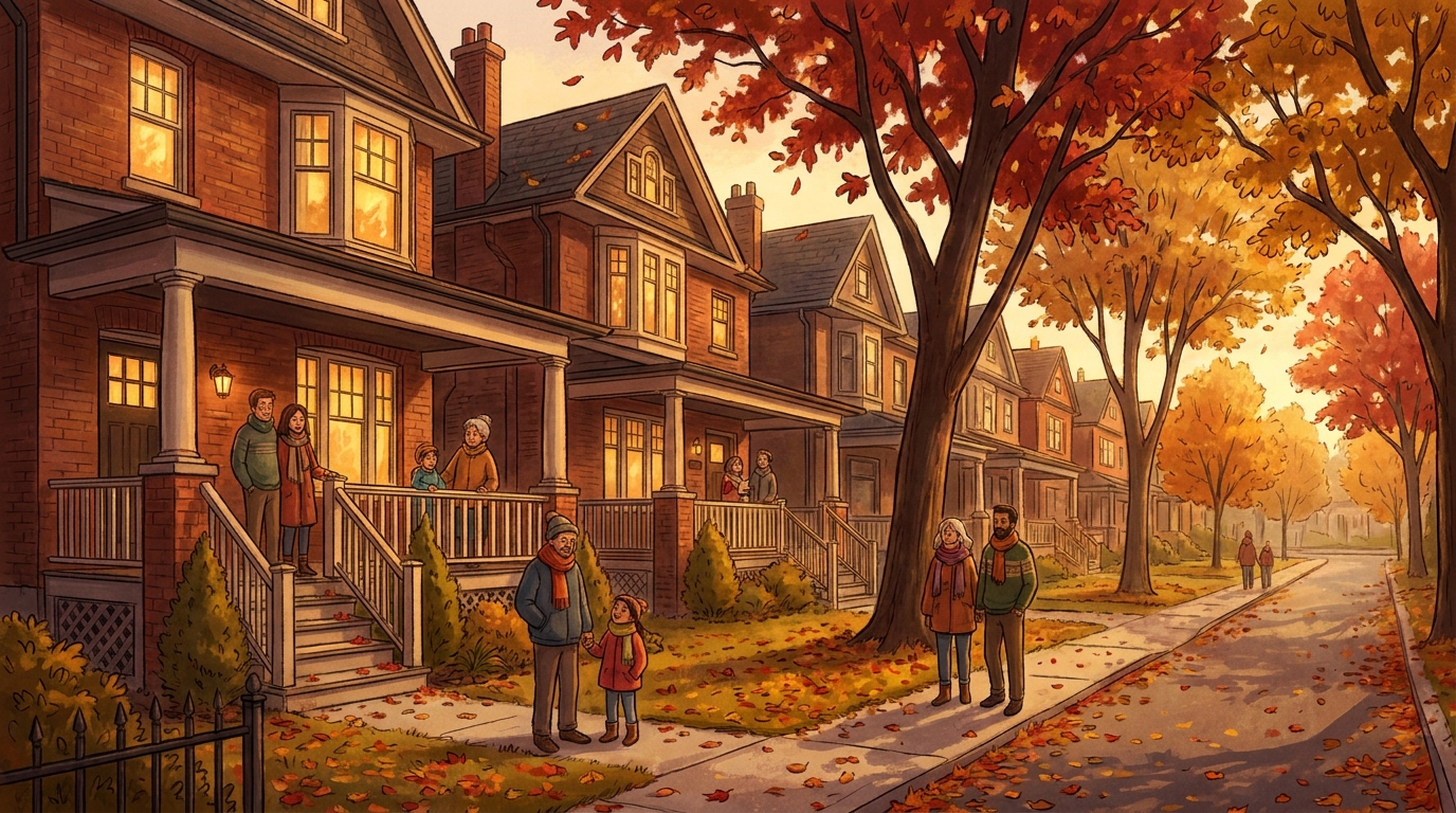 Tree-lined residential street of Edwardian homes in the Playter Estates Toronto family neighbourhood near the Danforth in Toronto