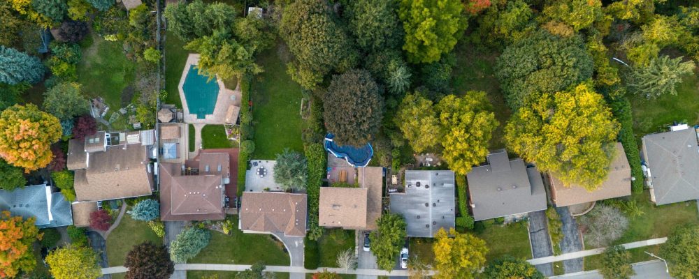 Aerial View of Suburban Homes and Lush Trees in Willowdale Toronto Canada