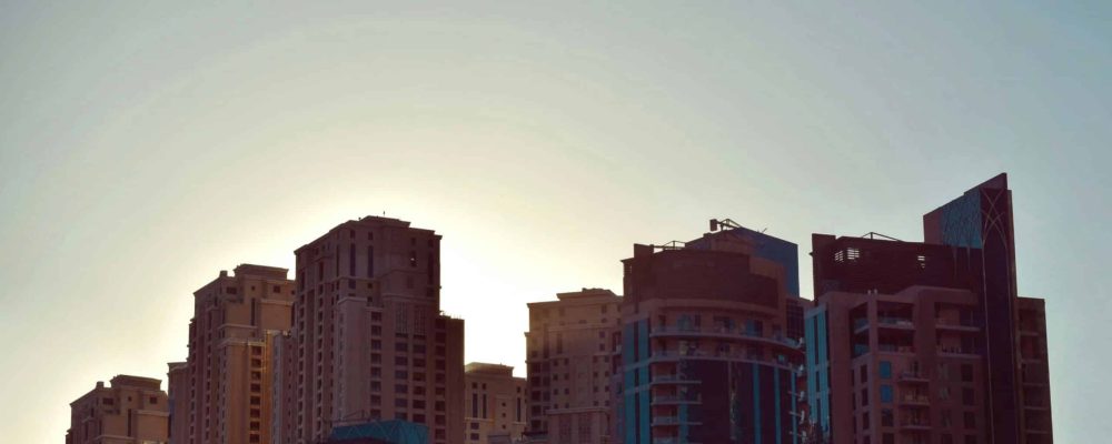 A skyline view of condos in an urban setting